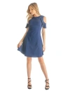 24seven Comfort Apparel Ruffle Cold Shoulder A Line Knee Length Dress In Blue