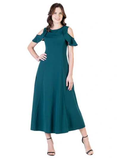 24seven Comfort Apparel V-neck Sleeveless Maxi Dress With Belt In Blue