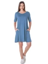24seven Comfort Apparel Soft Flare T-shirt Maternity Dress With Pocket Detail In Blue