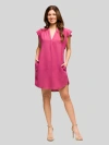 24seven Comfort Apparel Maternity V-neck Cap Sleeve Knee Length Pocket Dress In Pink