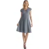 24seven Comfort Apparel Scoop Neck A-line Dress With Keyhole Detail In Gray