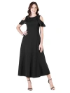 24seven Comfort Apparel Maternity Ruffle Cold Shoulder A-line Maxi Dress In Black