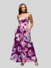 24seven Comfort Apparel Maternity Purple Floral A-line Strapless Maxi Dress With Pockets In Multi
