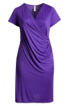 24seven Comfort Apparel V-neck Stretch Faux Wrap Dress In Lilac