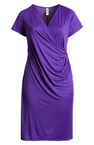 24seven Comfort Apparel V-neck Stretch Faux Wrap Dress In Lilac