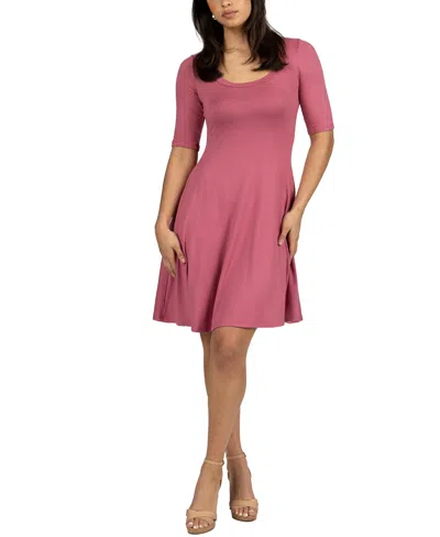 24seven Comfort Apparel Elbow Sleeve Knee Length Dress In Pink