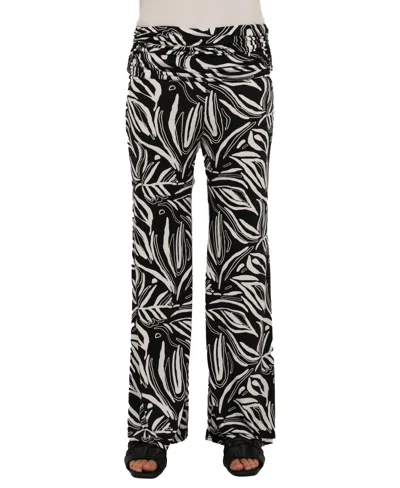 24seven Comfort Apparel Womens Essential Abstract Print Foldover Waist Wide Leg Pants In Multi
