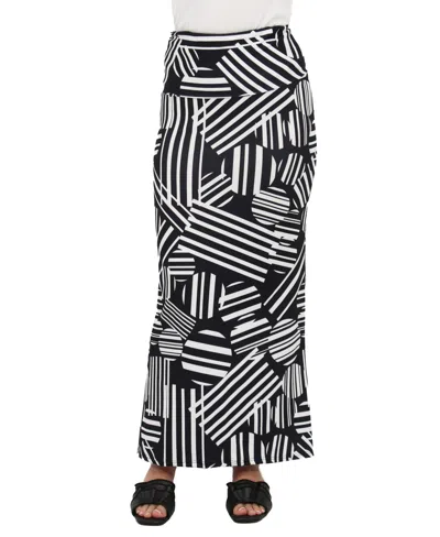 24seven Comfort Apparel Women's Abstract Print Maxi Skirt In Black