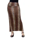 24seven Comfort Apparel Leopard Print Knit Maxi Skirt In Brown