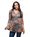 24seven Comfort Apparel Animal Print V-neck Three Quarter Sleeve Tunic Top In Multi