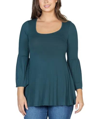 24seven Comfort Apparel Women's Bell Sleeve Flared Tunic Top In Hunter