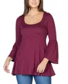 24seven Comfort Apparel Women's Bell Sleeve Flared Tunic Top In Plum