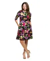 24seven Comfort Apparel Women's Black Multicolor Floral Fit And Flare Pocket Knee Length Dress In Black