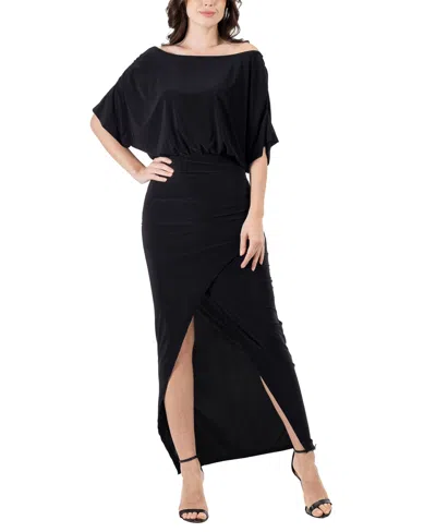 24SEVEN COMFORT APPAREL WOMEN'S BOAT NECK SLIT MAXI DRESS