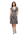 24seven Comfort Apparel Cap Sleeve Black And White V-neck Knee Length Pocket Dress In Black