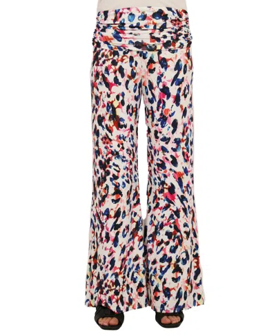 24seven Comfort Apparel Curvy Essential Cheetah Print Foldover Waist Wide Leg Pants In Multi