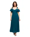 24seven Comfort Apparel Maternity Cold Sholder Ruffle Sleeve A-line Maxi Dress