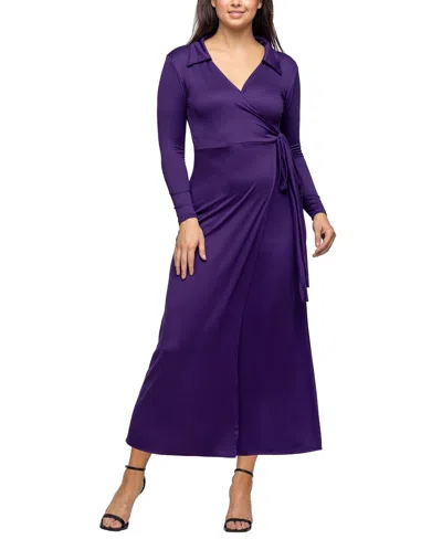 24seven Comfort Apparel Women's Comfortable Collared Wrap Maxi Dress In Purple