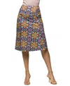 24seven Comfort Apparel Floral Print Comfortable Elastic Waist Knee Length Skirt In Yellow Mul