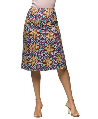 24seven Comfort Apparel Women's Comfortable Elastic Waist Knee Length Skirt In Yellow Mul