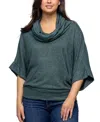 24seven Comfort Apparel Women's Cowl Neck Dolman Sleeve Sweater Top In Hunter