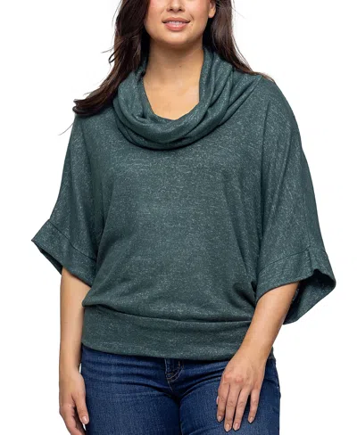 24seven Comfort Apparel Women's Cowl Neck Dolman Sleeve Sweater Top In Hunter