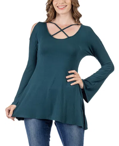 24seven Comfort Apparel Women's Criss Cross Long Sleeve Top In Hunter