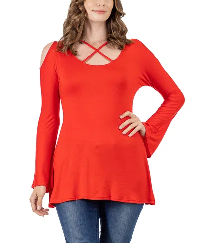 24seven Comfort Apparel Women's Criss Cross Long Sleeve Top In Red