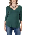 24seven Comfort Apparel Women's Criss Cross Round Hemline Tunic Top In Hunter