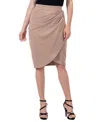 24seven Comfort Apparel Women's Elastic Waist Knee Length Pencil Skirt In Taupe