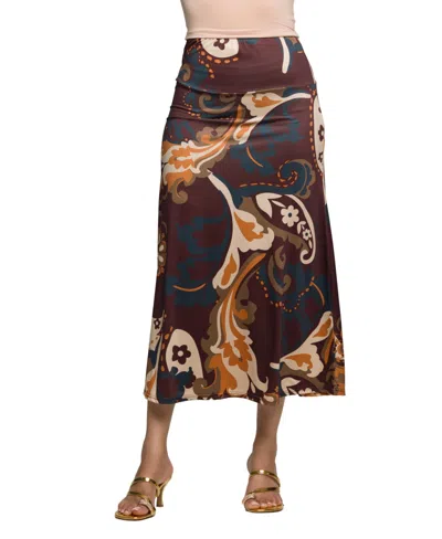 24seven Comfort Apparel Women's Elastic Waist Midi Skirt In Multi