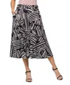 24seven Comfort Apparel Geometric Print Elastic Waist Pocket Midi Skirt In Black Multi