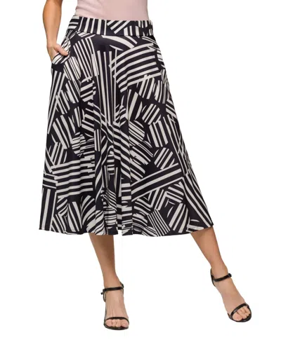 24seven Comfort Apparel Women's Elastic Waist Pocket Midi Skirt In Black Multi