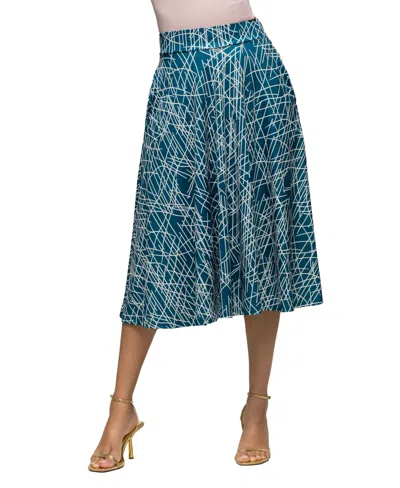 24seven Comfort Apparel Women's Elastic Waist Pocket Midi Skirt In Blue Multi