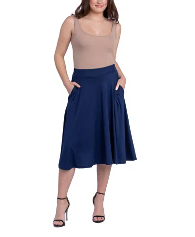 24seven Comfort Apparel Women's Elastic Waistband Pocket Midi Skirt In Gray