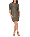 24seven Comfort Apparel Petites Elbow Length Sleeve Shimmer Bodycon Mini Party Dress In Black
