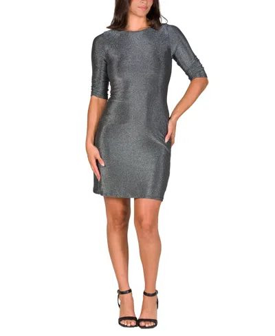 24seven Comfort Apparel Women's Elbow Length Sleeve Bodycon Mini Party Dress In Sliver