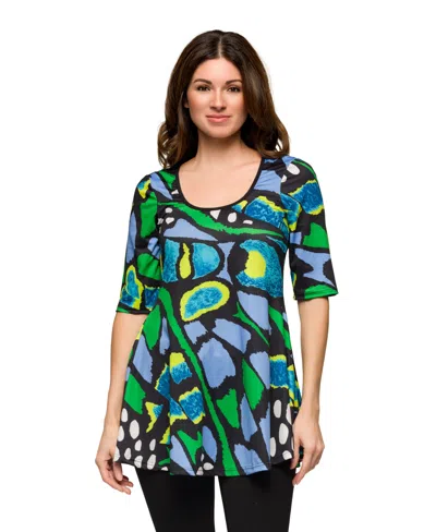 24SEVEN COMFORT APPAREL WOMEN'S ELBOW SLEEVE CASUAL TUNIC SCOOP NECKLINE TOP