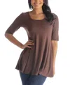 24seven Comfort Apparel Women's Elbow Sleeve Swing Tunic Top In Brown