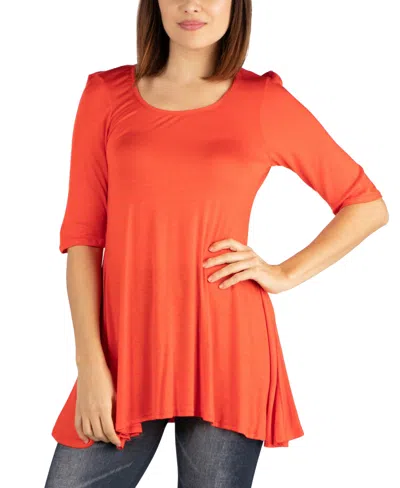 24seven Comfort Apparel Women's Elbow Sleeve Swing Tunic Top In Carrot