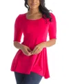 24seven Comfort Apparel Elbow Sleeve Swing Tunic Top In Pink