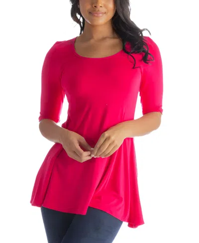 24SEVEN COMFORT APPAREL WOMEN'S ELBOW SLEEVE SWING TUNIC TOP