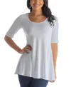 24seven Comfort Apparel Elbow Sleeve Swing Tunic Top In White