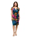 24seven Comfort Apparel Plus Size Knee Length Short Sleeve Faux Wrap Dress In Multi