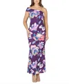 24seven Comfort Apparel Women's Floral One Shoulder Rouched Maxi Dress In Purple Multi