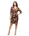 24seven Comfort Apparel Floral Print Faux Wrap Dress In Multi