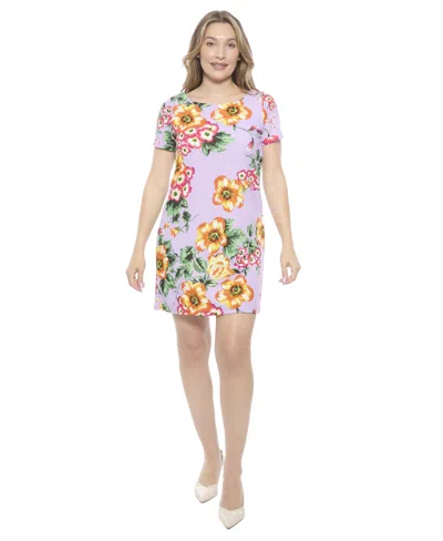 24seven Comfort Apparel Womens Floral Short Sleeve Round Neck Mini Shift Dress In Multi