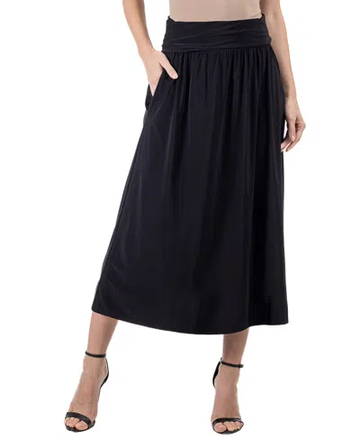 24SEVEN COMFORT APPAREL WOMEN'S FOLDOVER WITH POCKETS MAXI SKIRT