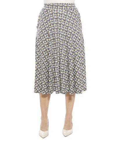 24seven Comfort Apparel Women's Geometric Elastic Waist Pocket A-line Midi Skirt In Multi