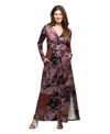 24seven Comfort Apparel Floral Print Long Sleeve Wrap Maxi Dress In Brown